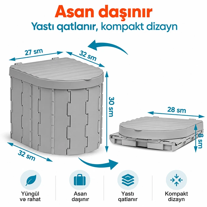 Avtomobil, bağ və düşərgə üçün portativ qatlanan bio tualet (150 kq-dək dözümlü) — Mallar, Bakı (5)