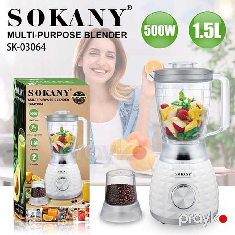Sokany SK-03064 - Blender 500W Gücə Malik Blender 1.5 Litr Həcmində olan Ağ Rəngli Blender — Blenderlər, xırdalayanlar və mikserlər, Bakı (2)