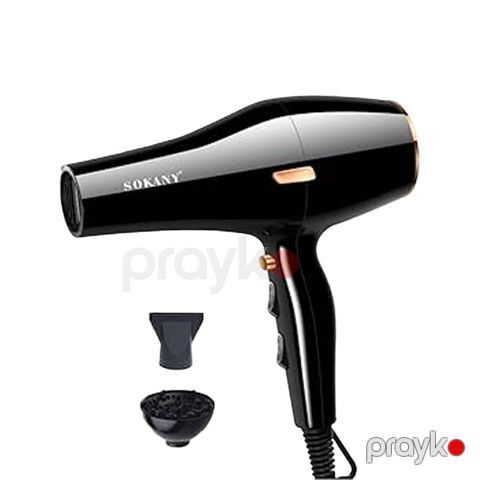 Sokany SK-2225 - Hava Feni İon Saç Qurutma Maşını, 3000 Vt Güc, 2 Sürət, 2 Temperatur Tənzimləməsi, Diffuzor və Forma Verən Başlıq — Bakı