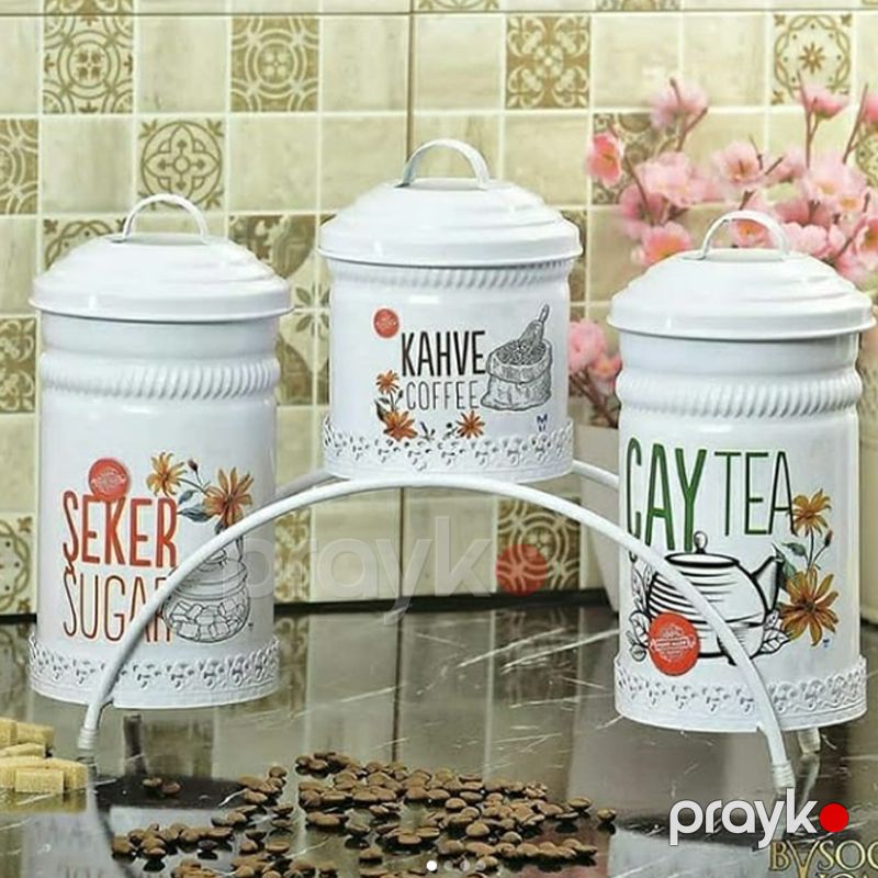Dekorativ Çay, Şəkər və Qəhvə Saxlama Qabı Dəsti, Metal, Çəhrayı, Qara, Ağ, Qırmızı — Qablar və mətbəx əşyaları, Bakı (3)