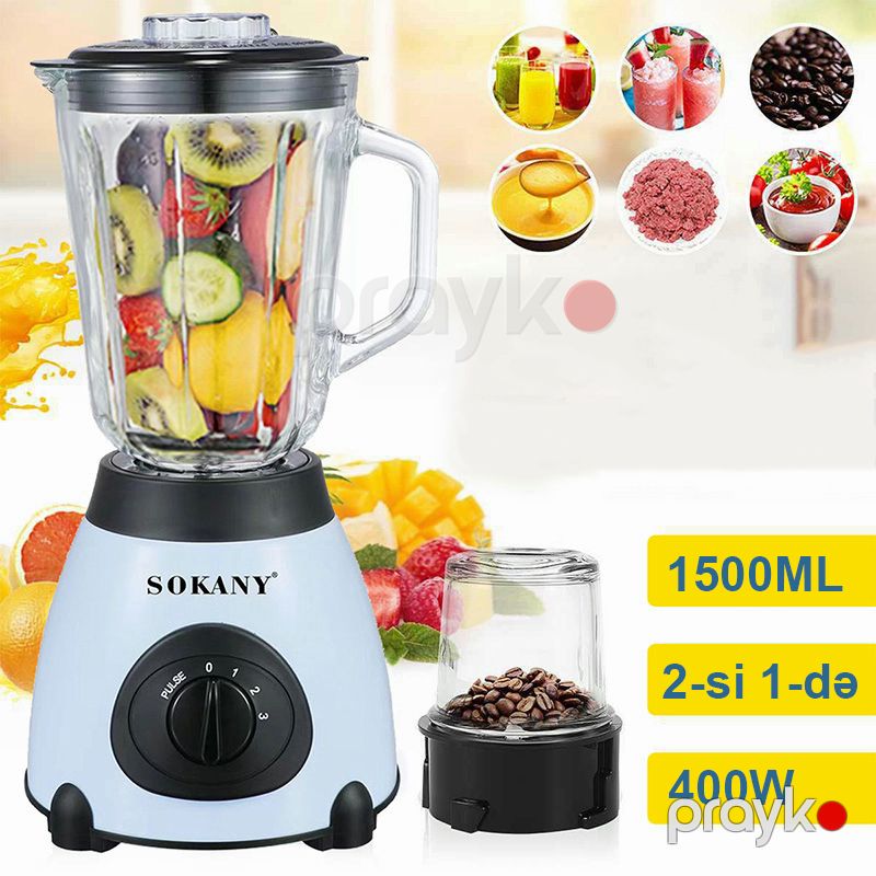 Sokany Şirəçəkən Blender 400W 3 Sürət Ayarlı 2-si 1 Arada Amerika Üslubunda Şüşə Blender 1.5 L — Blenderlər, xırdalayanlar və mikserlər, Bakı (5)