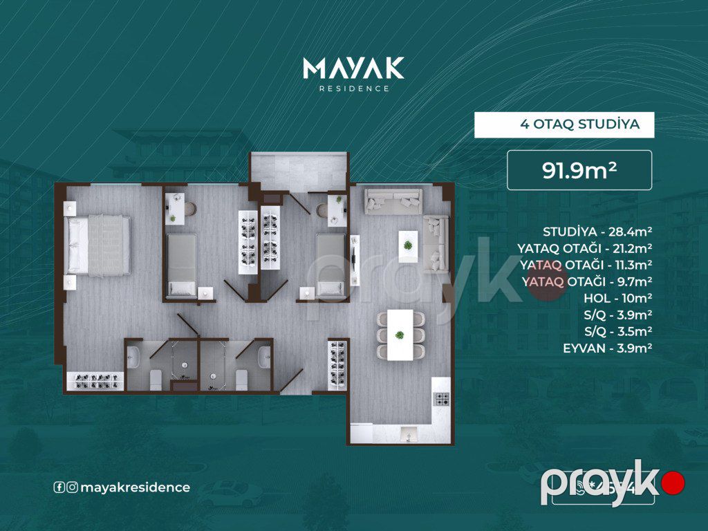Satılır 4 otaqlı yeni tikili 91.9 m² — Mənzil, Bakı (2)