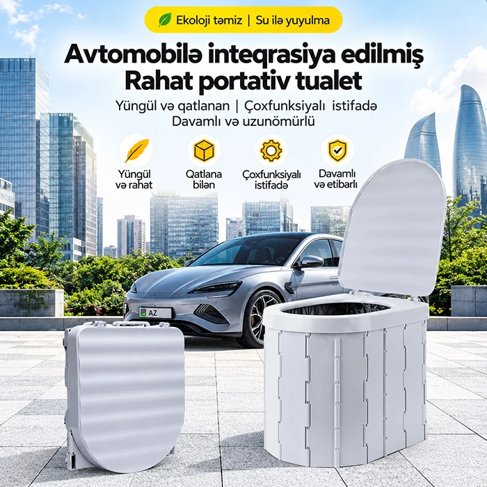 Avtomobil, bağ və düşərgə üçün portativ qatlanan bio tualet (150 kq-dək dözümlü) — Bakı