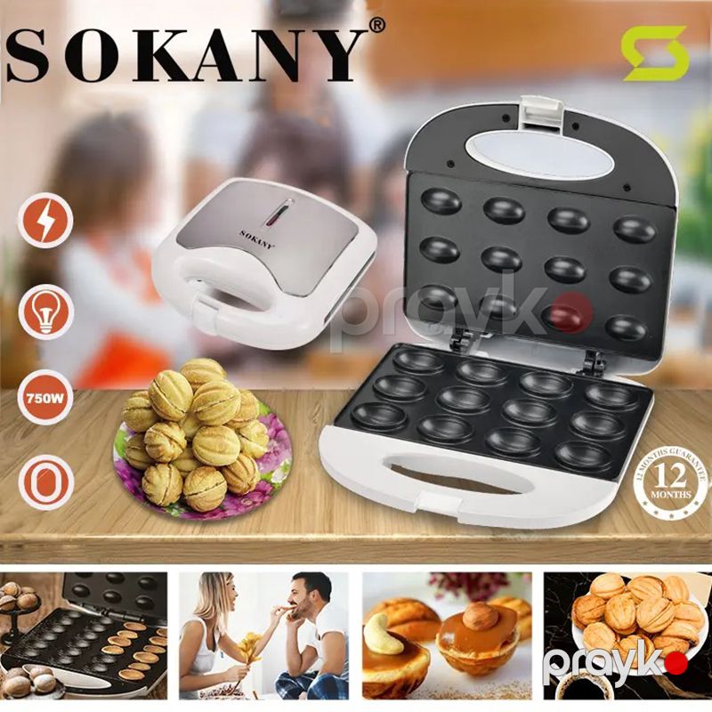 Sokany Elektrtikli Toster 12 Yapışmaz Qablı Vafli Tosteri LED İşıqlı Polad Tort Bişirmə Tosteri 750W — Toster və vaflyasıcı, Bakı (5)
