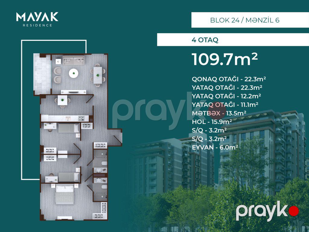 Satılır 4 otaqlı yeni tikili 109.7 m² — Mənzil, Bakı (2)