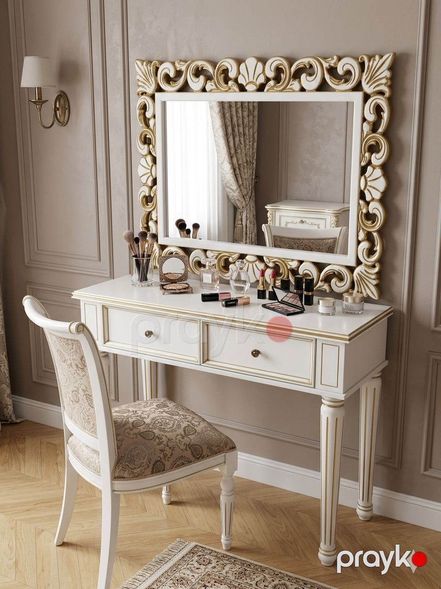 Makiyaj masası 93999146, 97x93x28 sm, ağ/qızılı — Mallar, Bakı (2)