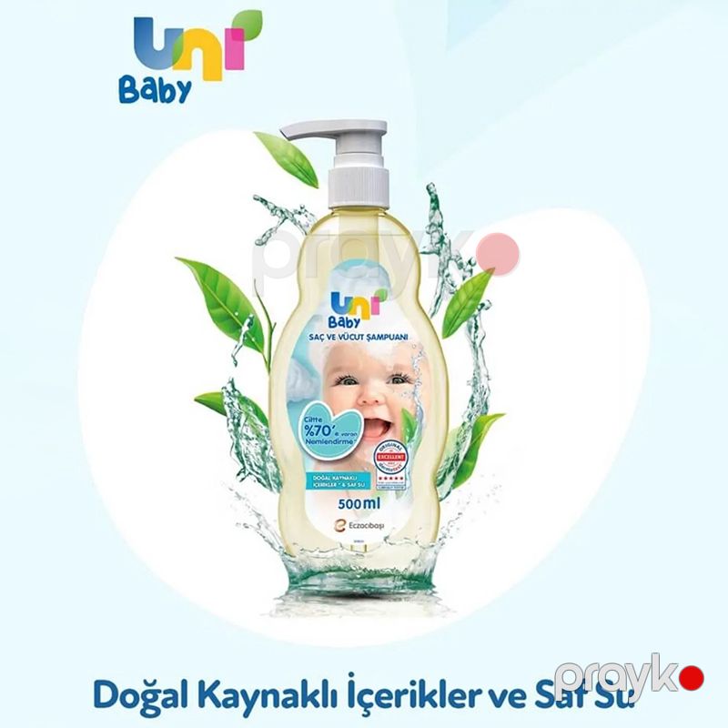 Uni Baby Bebek Şampuanı 500 Ml Şəffaf Sislon Uni Baby Saç ve Vücut Şampuanı — Mallar, Bakı (3)