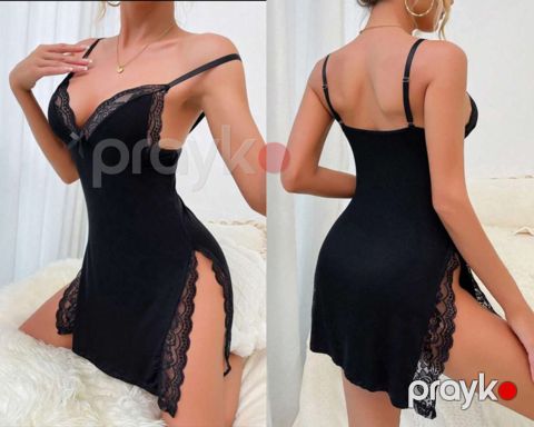 Gecə köynəyi qadınlar üçün ŞHN18-8, qara, satin, ölçü M — Bakı