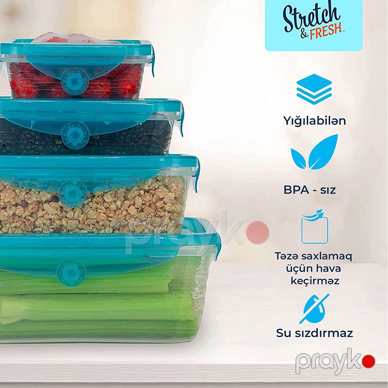 Stretch and Fresh, Silikon qida saxlama qabları, bərk qidalar üçün hava keçirməyən və şorba və souslar üçün sızdırmaz — Qablar və mətbəx əşyaları, Bakı (7)