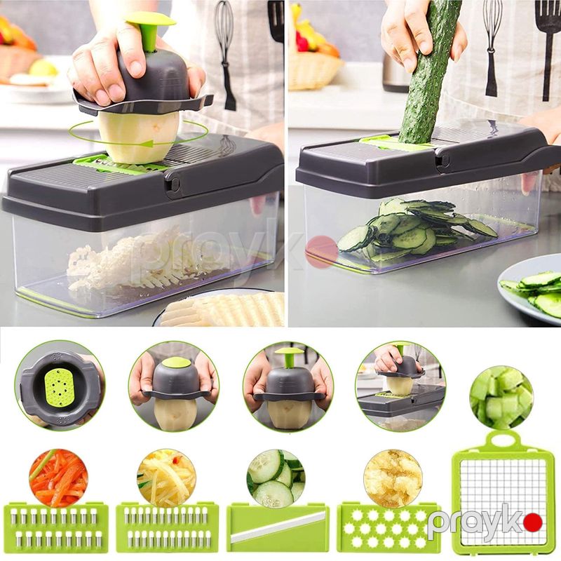 Veggie Slicer Tərəvəz Doğrayıcı 14 Parça Ərzaq və Tərəvəz Kəsicisi, Soğan, Kartof və Meyvələr üçün Dicer JD-2291 — Ev texnikası, Bakı (2)