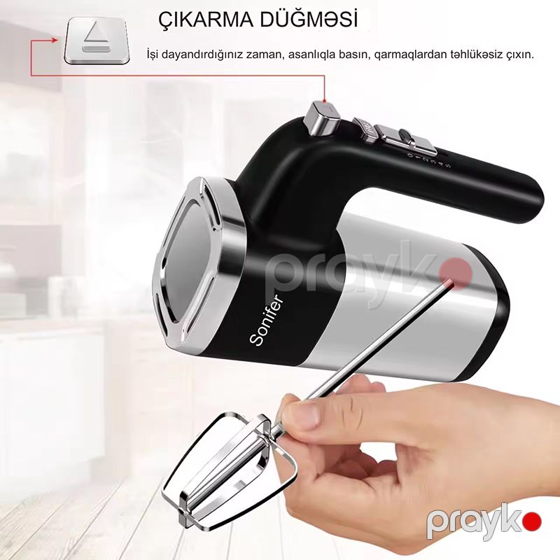 Sonifer SF-7023 5 Sürətli Əl Mikseri Yumurta Çırpıcı Xəmir Qarışdıran Paslanmaz Polad Başlıqlı Mikser 500W — Blenderlər, xırdalayanlar və mikserlər, Bakı (4)