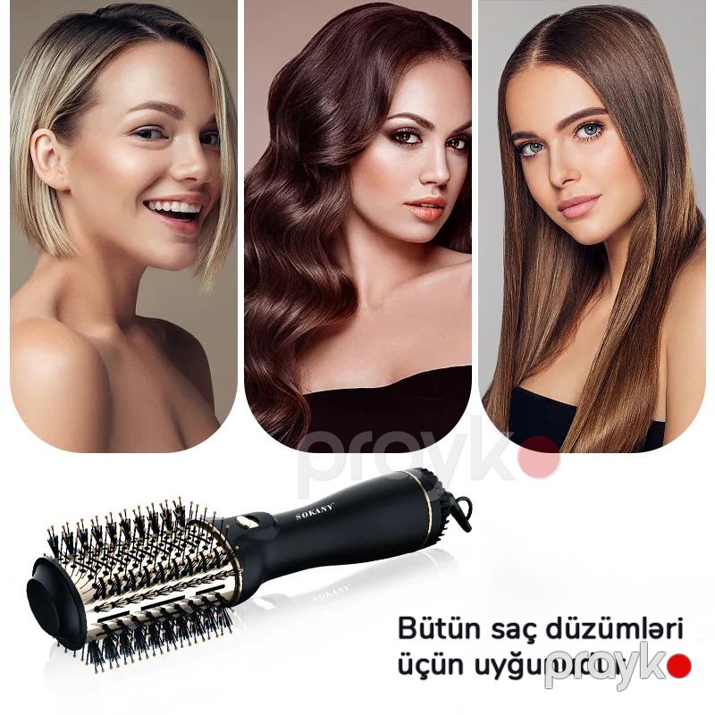 Sokany 2-si 1 Arada Hava Fırçası 1200W Gücə Məxsus Elektrikli Saç Düzləşdirici 2 Səviyyəli Temperatur — Fən, Bakı (2)