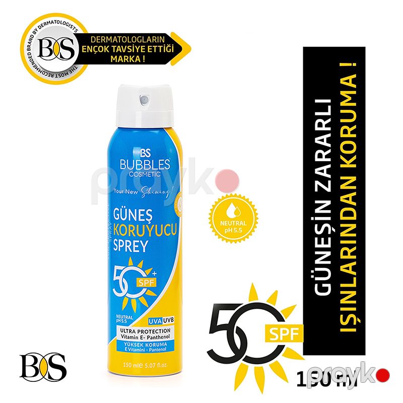 Bs Bubbles Cosmetic Güneş Qoruyucu Sprey +50 Yüksek Qoruyucu Vitamin E + Panthenol Sprey Spf 150ml — Gözəllik və səhiyyə, Bakı (2)