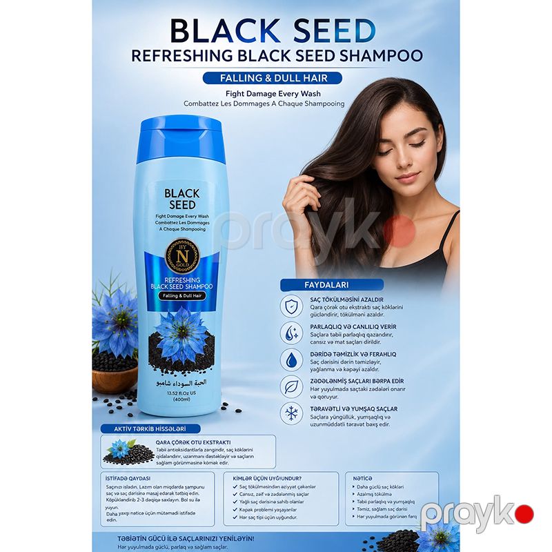N Gold Refreshing Black Seed Shampoo – Qara Çörək Otu Tərkibli Şampun 400 ml — Gözəllik və səhiyyə, Bakı (2)
