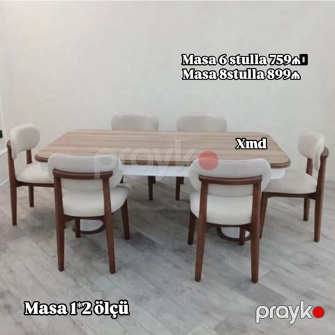 Yemək otağı üçün masa–stul dəsti - Masa ölçüsü: 1×2 m - Seçimlər — Bakı