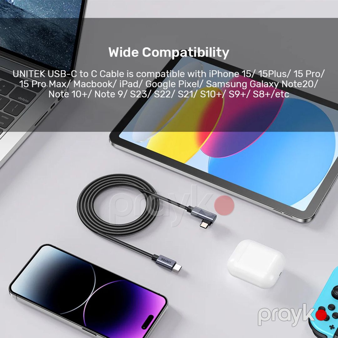 Unitek 100W Usb-c kabel — 90° bucaqlı şarj kabeli — Periferik cihazlar, Bakı (5)