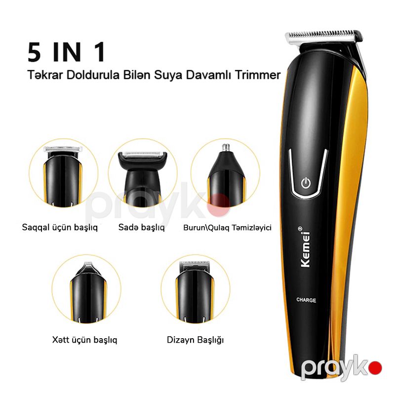 Kemei 5-i 1də Professional Suya Davamlı Saç Təraş Maşını 40D Trimmer Saç Saqqal Boyun və Bədən Makası — Usturalar, trimmerler və epilyatorlar, Bakı (6)