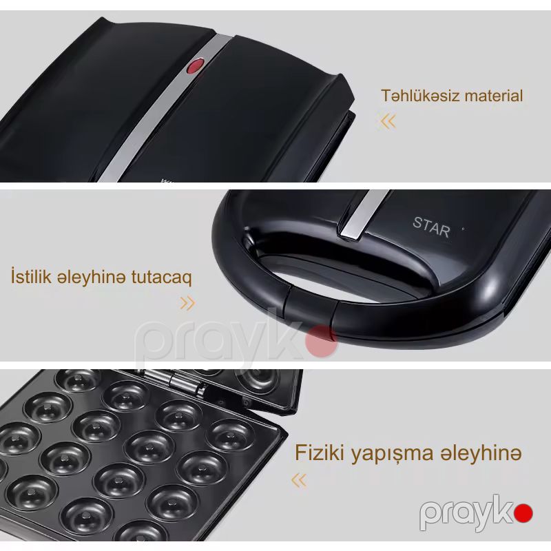 Wınnıng Star ST-9318 Elektrikli Donut Bişirmə Tosteri 16 Qablı Yapışmaz Paslanmaz Polad Toster Donut Hazırlayan — Toster və vaflyasıcı, Bakı (4)