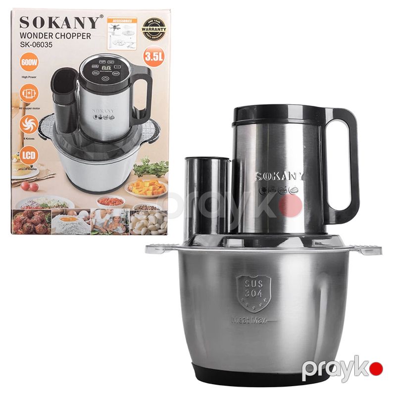Sokany SK-06035 doğrayıcı LCD Display 600 Vt 6 Bıçaqlı 3,5 litrlik Ətçəkən Doğrayıcı Paslanmayan polad Ekranlı Doğrayıcı — Blenderlər, xırdalayanlar və mikserlər, Bakı (7)