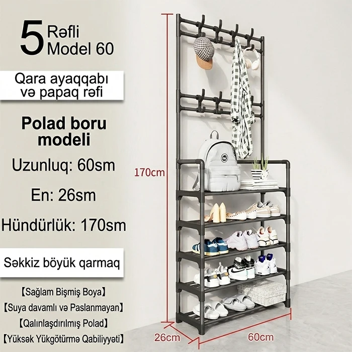 Dəhliz və ofis üçün universal 2-si 1-də asılqan və ayaqqabı rəfi (170x60 sm) — Mallar, Bakı (2)