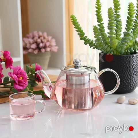 Paslanmayan Polad Süzgəcli Çaynik Şüşə Çaynik 1000 ml — Bakı