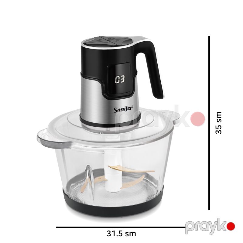 Sonifer SF-8188 - Doğrayıcı 500W 1.8L Şüşə Qab S-Bıçaqlı Doğrama Təhlükəsizlik Kilidi Mətbəx üçün Sürüşməyən Doğrayıcı — Blenderlər, xırdalayanlar və mikserlər, Bakı (2)