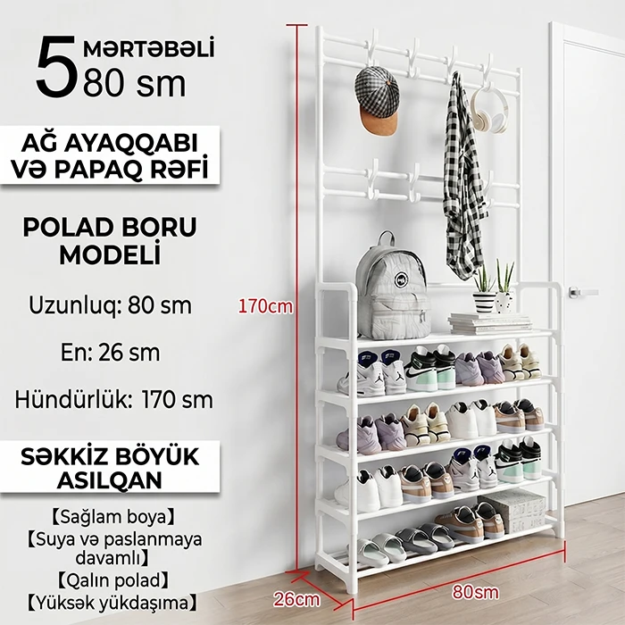 Dəhliz və ofis üçün universal 2-si 1-də asılqan və ayaqqabı rəfi (170x80 sm) — Mallar, Bakı (2)