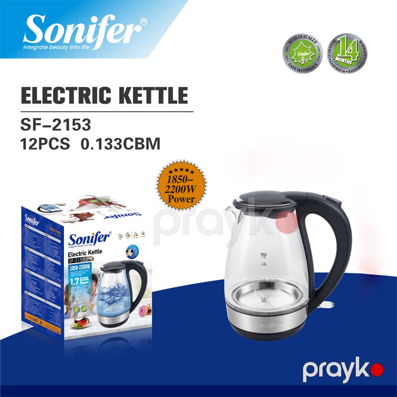 Sonifer SF-2153 - Elektrikli Çaydan 1.7L 2200W Şüşə Korpus 304 Paslanmayan Polad Qızdırıcı — Elektrik çaydanları və termoslar, Bakı (3)
