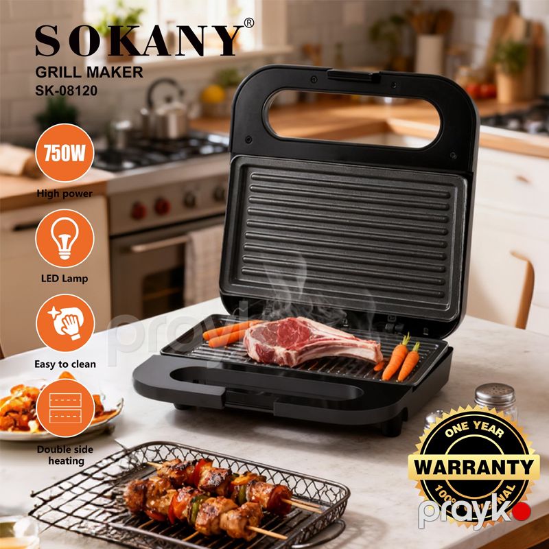 Sokany SK-08120 - Elektrikli Qril Sendviç Hazırlayıcısı, Toster, 750W Güc, Paslanmayan Polad Yapışmayan — Toster və vaflyasıcı, Bakı (5)