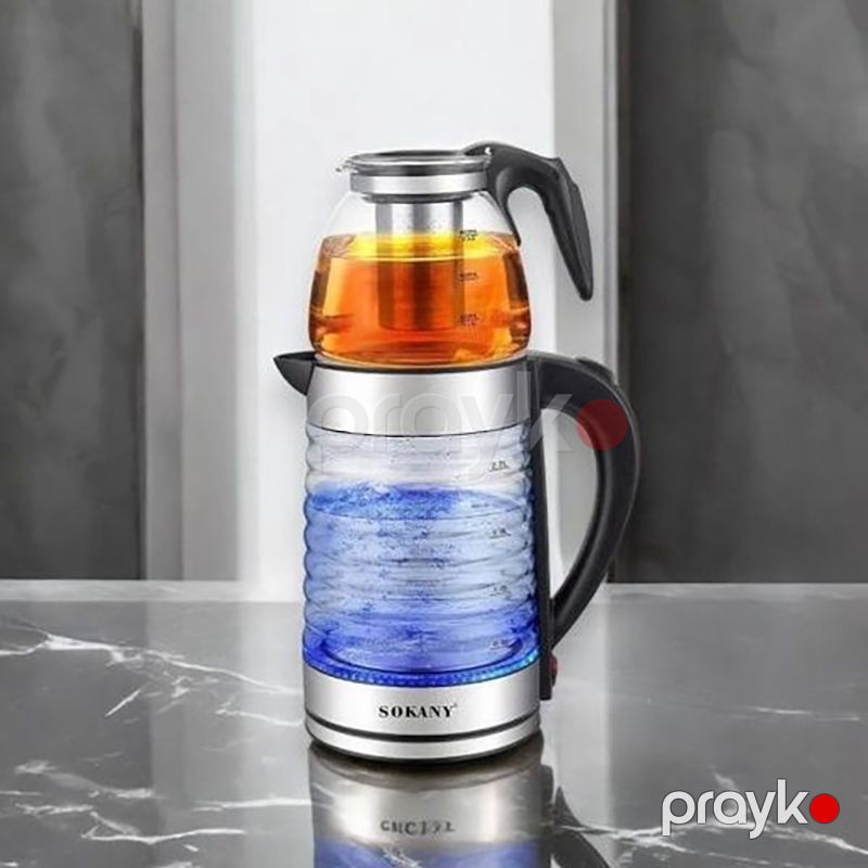 Sokany Çay Dəmləyicisi SK-09054 Şüşə Elektrik Çaydanı 0.8 l dəmləyicili stəkan, həcmi 2.2L 1500 Vt — Elektrik çaydanları və termoslar, Bakı (4)