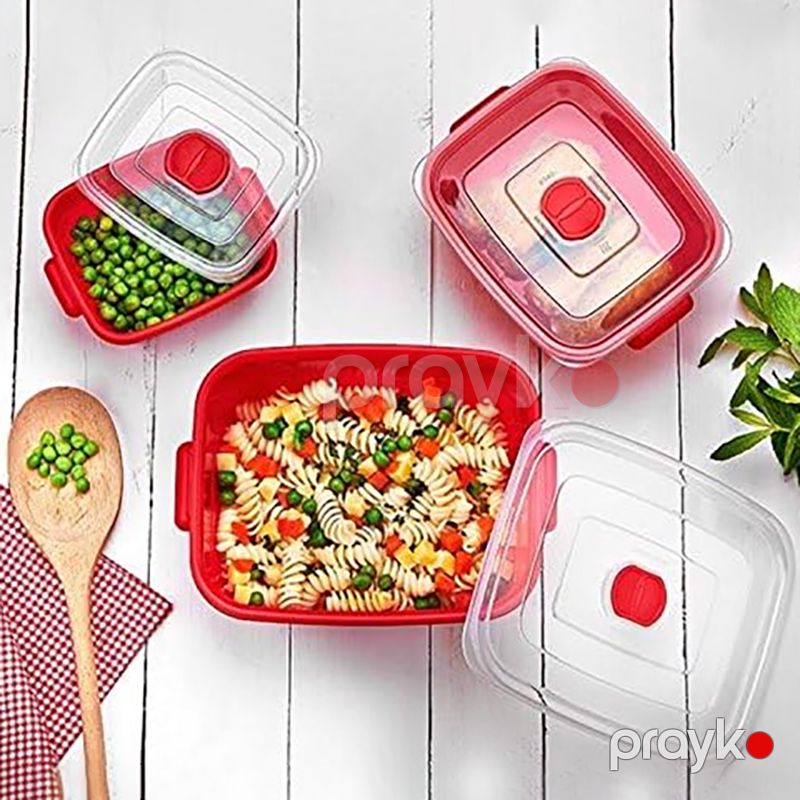 Mikrofresh 3lü Saxlama Qabı Qırmızı Kvadrat Formalı Plastik Qida Saxlama Qabı 3 Ədəd — Qablar və mətbəx əşyaları, Bakı (3)