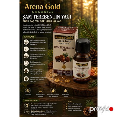 Arena Gold Organics Şam Terebentin Yağı – Təbii Saç və Dəri Qulluq Yağı 30 ml — Bakı