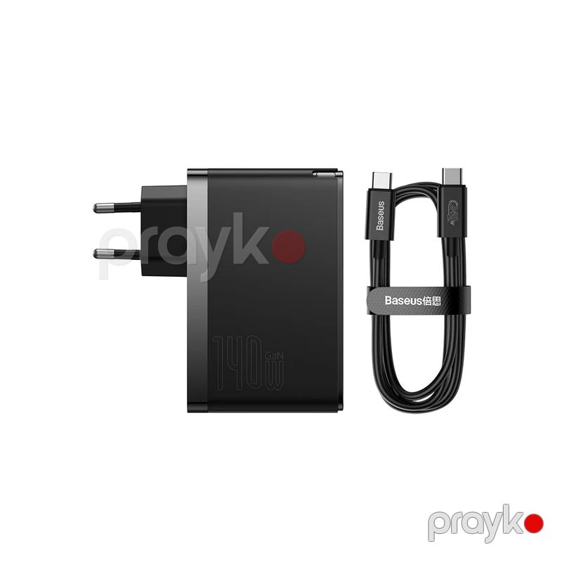 Baseus GaN5 Pro 3 Portlu USB C Sürətli Şarj Cihazı 140W Üstün Seriya Qara və Type-C Kabeli — Elektronika, Bakı (3)