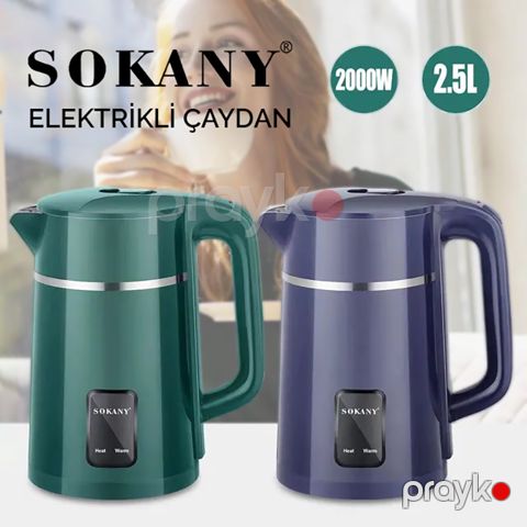 Yeni Sokany Elektrikli Çaydan 2.5L Kettle Avtomatik Sönən 360 Dönəbilən Altlıqlı Paslanmayan Polad Çaydan SK-1073 — Bakı