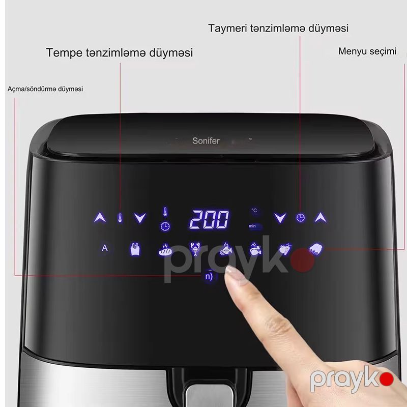 Sonifer SF-1014 Çoxfunksiyalı Sensorlu Ekranlı Elektrikli Qızardıcı 1450W Gücündə Airfryer Tutum 5L — Digər mətbəx texnikası, Bakı (6)