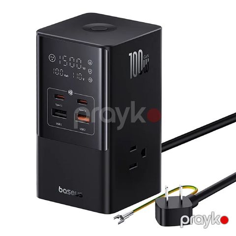 Baseus PowerCombo Tower Power Strip 3AC+2U+2C Cluster USB HUB Qara 100W Tower Power — Bakı