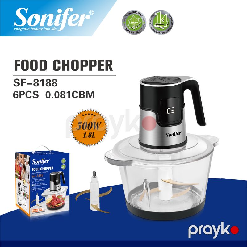 Sonifer SF-8188 - Doğrayıcı 500W 1.8L Şüşə Qab S-Bıçaqlı Doğrama Təhlükəsizlik Kilidi Mətbəx üçün Sürüşməyən Doğrayıcı — Blenderlər, xırdalayanlar və mikserlər, Bakı (6)