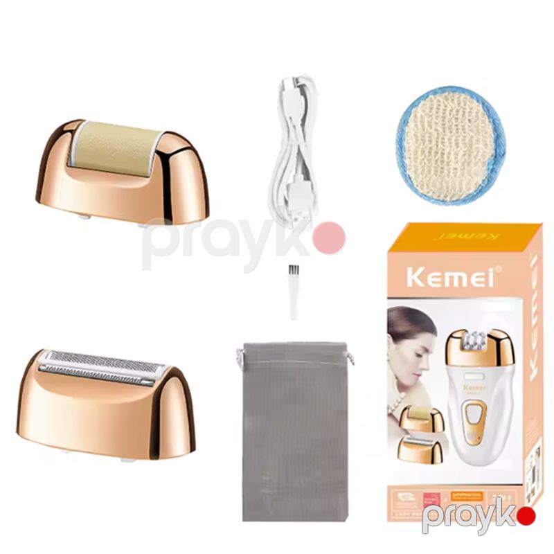 Kemei KM-7102 - Epilyator 3-ü 1-də Epilyator USB Şarjlı Bədən və Üz Tük Təmizləyici 3 Başlıqlı Epilyator — Usturalar, trimmerler və epilyatorlar, Bakı (5)