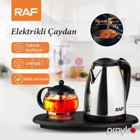 Yeni Böyük Tutumlu RAF Elektrikli Çaydan Dəsti 2200 Üt Gücə Məxsus Avtomatik Sönmə Funksiyalı Polad Çaydan R-7899 — Bakı