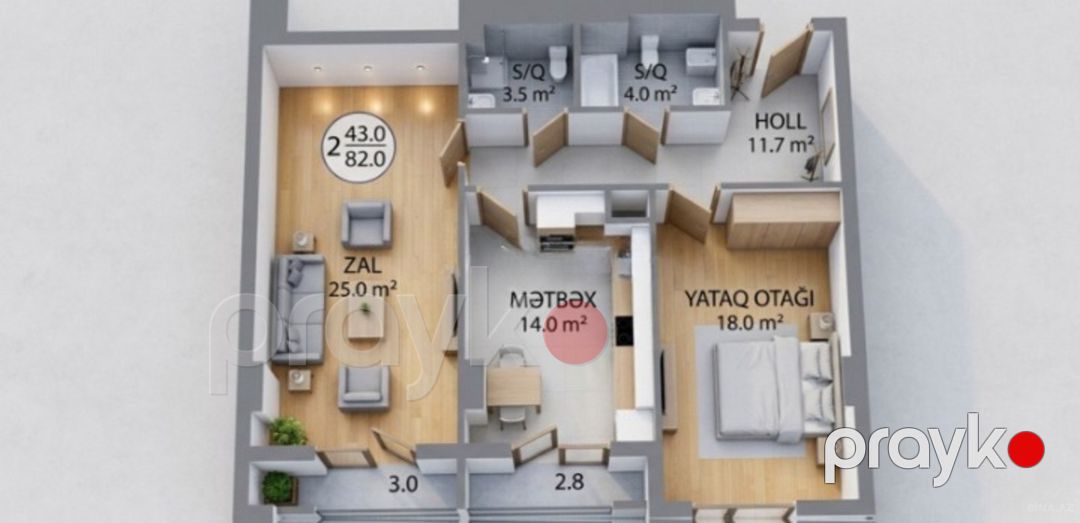 Satılır 2 otaqlı yeni tikili 82 m² — Mənzil, Bakı (2)