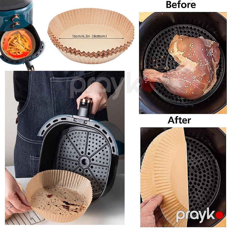 Air Fryer 100 Pcs fritöz kağızı 100 ədəd Dəyirmi Birdəfəlik fritöz kağızı Kağız qızartma qabı yağ keçirməyən bişirmə kağızı — Qablar və mətbəx əşyaları, Bakı (7)