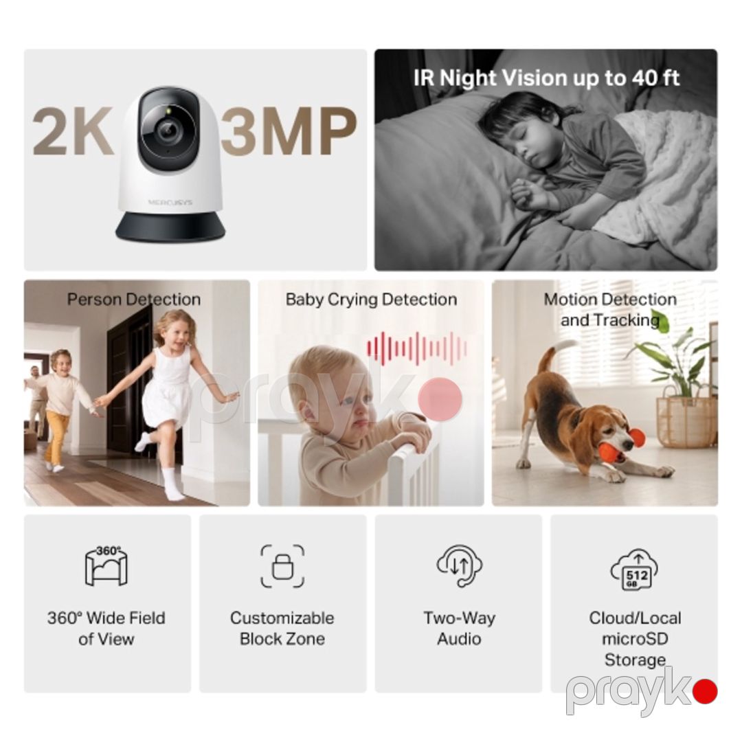 Mercusys MC210 EU – 2K 3MP Pan/Tilt Wi-Fi Kamera — Ağıllı ev və təhlükəsizlik, Bakı (4)