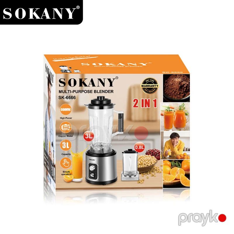 Sokany SK-6666 - 2-i 1-də Paslanmayan Polad Bıçaqları olan Çox Məqsədli Qarışdırıcı Blender 6600 W Güc — Blenderlər, xırdalayanlar və mikserlər, Bakı (5)