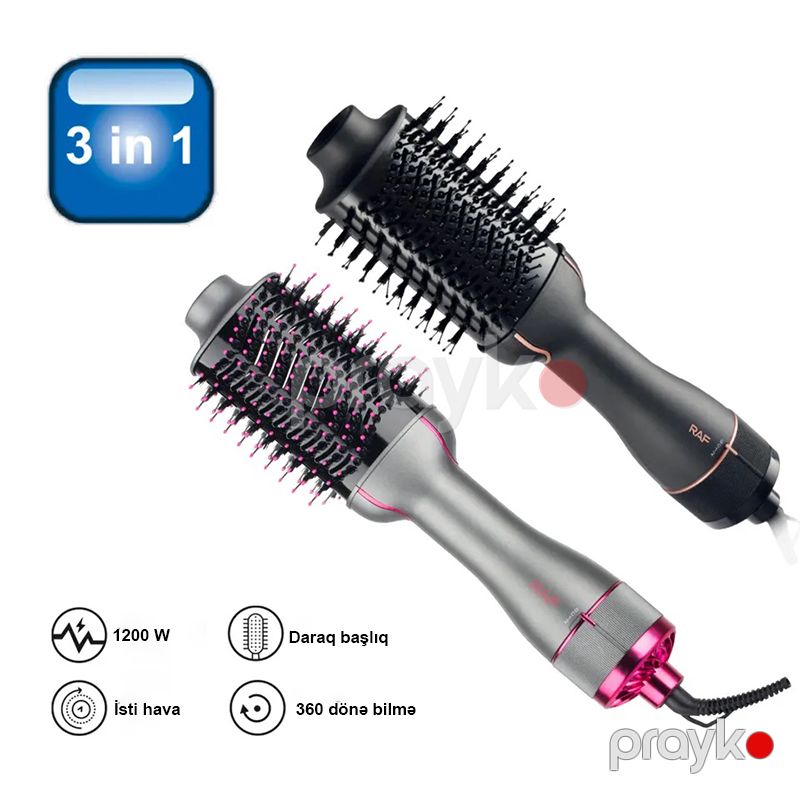 RAF 3-də 1 Arada Saç Qurutma Feni 3 Temperatur Parametri Saç Düzləşdirici Daraq 1200W Gücündə Professional Hava Feni R.411G — Fən, Bakı (4)