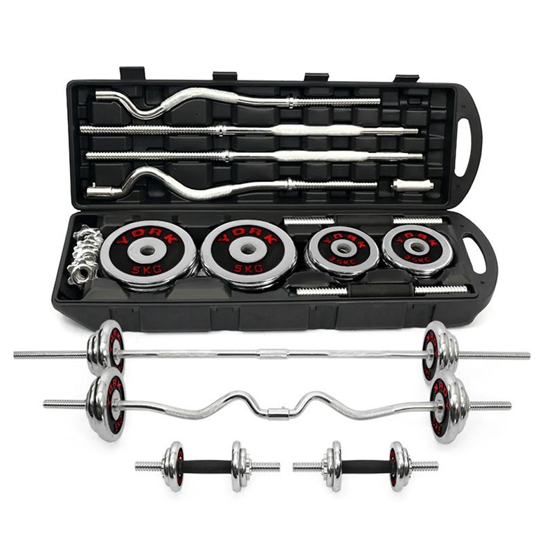 Yeni 55 kq Tənzimlənən Dumbbell Dəsti Xrom Gümüşü Qantel Ştanq Dəsti 3-ü 1 Arada Ağır Dəst Qantel Metal — Fitness və simulyatorlar, Bakı