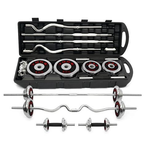 Yeni 55 kq Tənzimlənən Dumbbell Dəsti Xrom Gümüşü Qantel Ştanq Dəsti 3-ü 1 Arada Ağır Dəst Qantel Metal — Fitness və İdman Avadanlıqları
