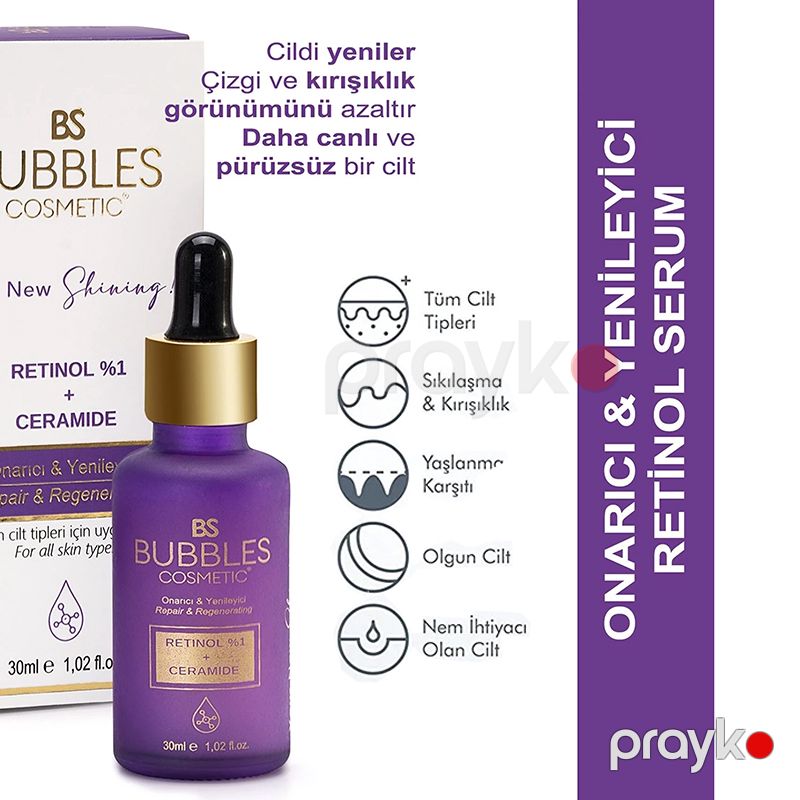 Bs Bubbles Kosmetik Qırış Əleyhinə Gecə Serumu 30 ml Parlaq və Canlı Dəri Üçün Bərpaedici Vitamin A Retinol — Gözəllik və səhiyyə, Bakı (3)