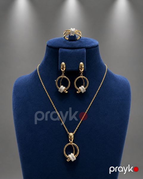 Bijuteriya dəsti boyunbağı, sırğa və üzük, qadınlar üçün, paslanmayan polad, qızılı — Bakı