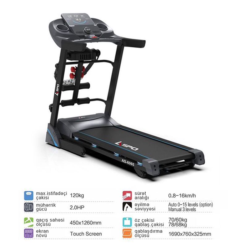 LED Ekranlı Funksional Aspo AS-6065 120kq Dağ Rejimli Qatlana Bilən Qaçış Aparatı — Fitness və simulyatorlar, Bakı (3)