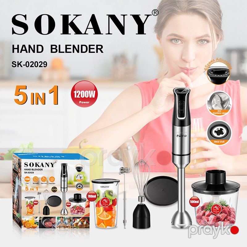 Sokany sk-02029 1200 Vt əl blender 5-i 1-də əl blender, Paslanmayan polad bıçaqlı əl blender, 700 ml mikser, 500 ml — Blenderlər, xırdalayanlar və mikserlər, Bakı (3)